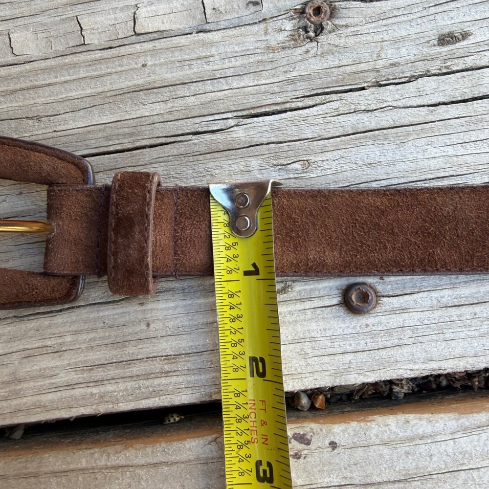 Pig Suede Leather Belt Womens Large Dark Brown Gold Buckle Classic Boho Western - Picture 8 of 15